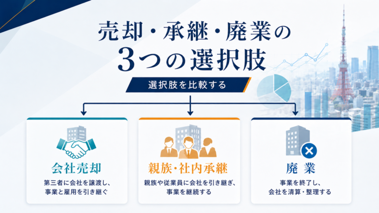 会社売却・親族社内承継・廃業の3つの選択肢