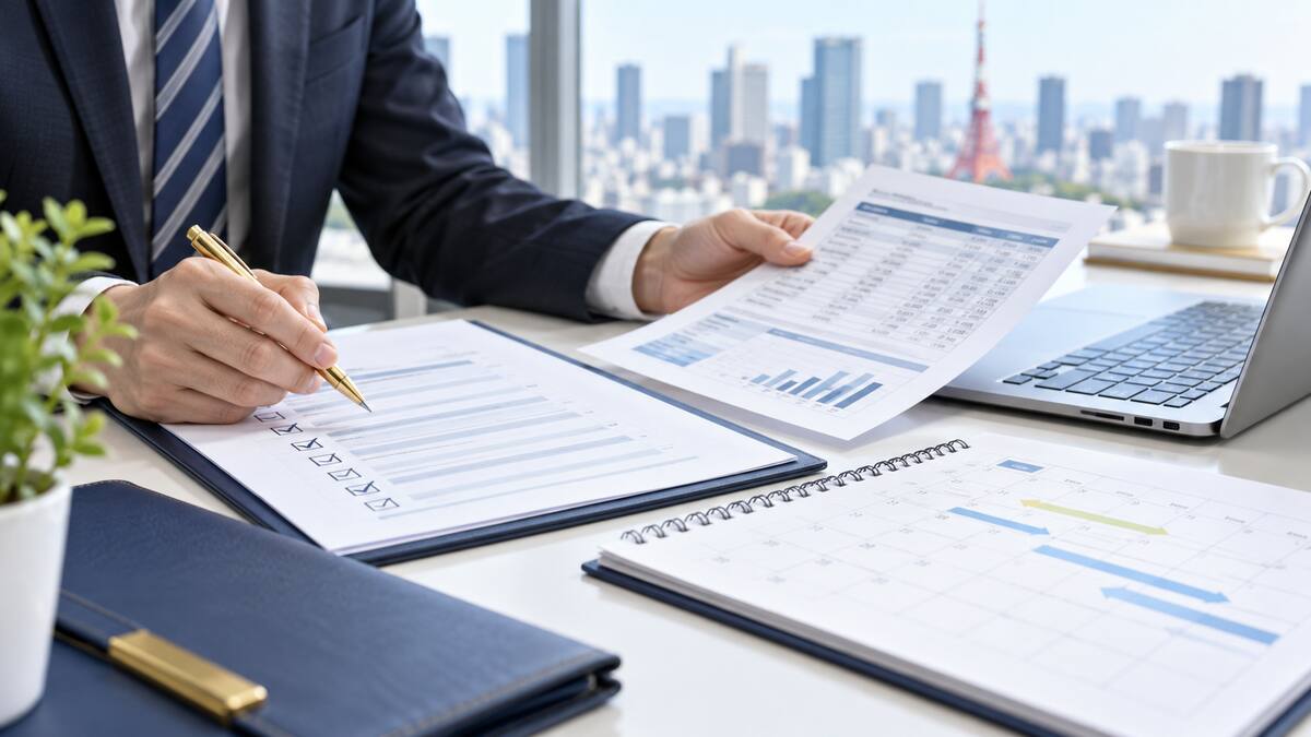 事業承継支援助成金の申請書類とスケジュールを確認する様子