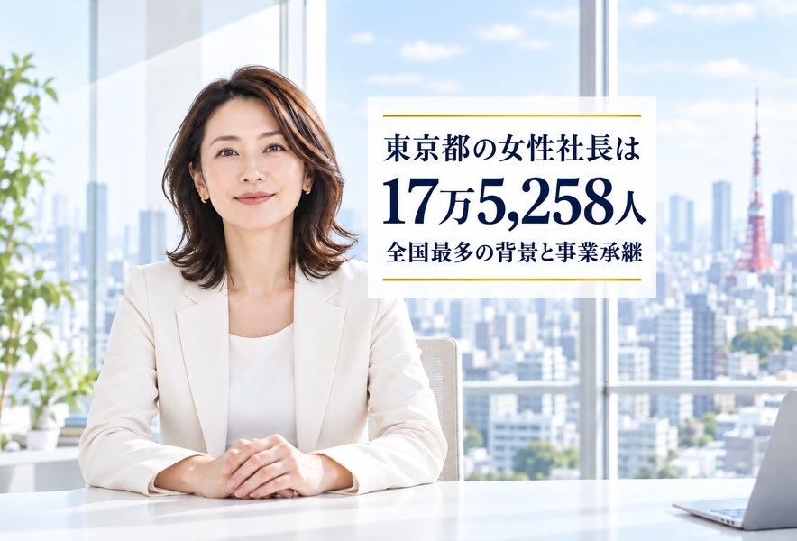 東京都の女性社長17万5,258人と全国最多の背景・事業承継を示すアイキャッチ画像