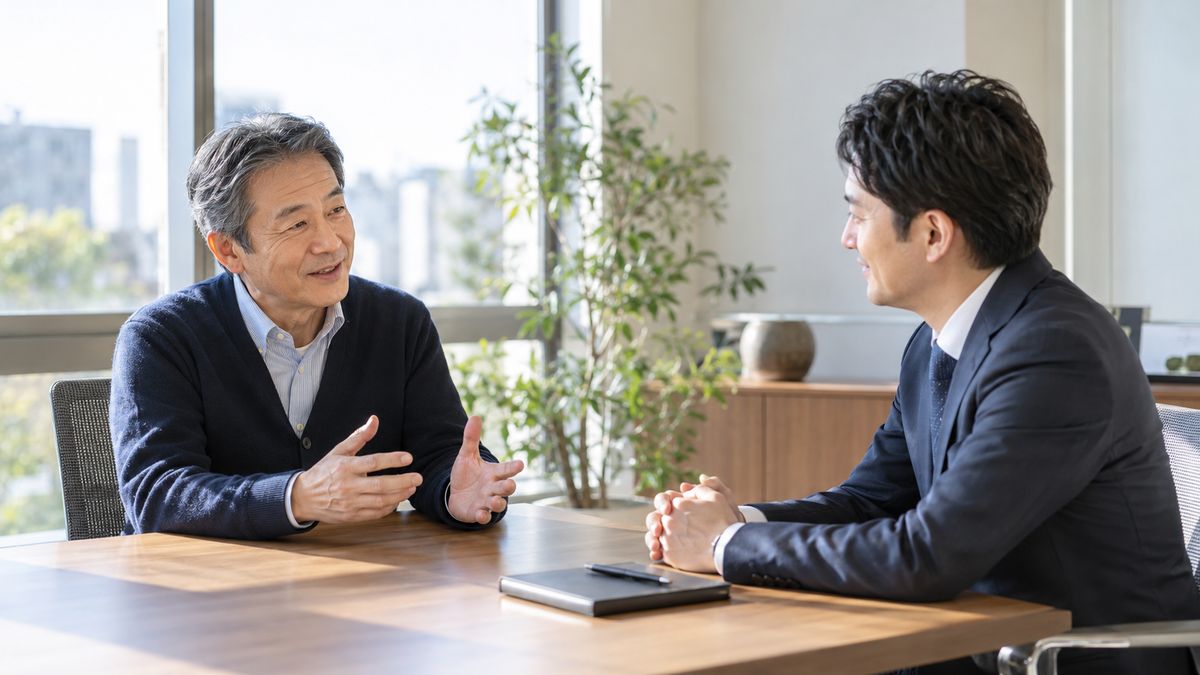 会社のこれからについて話すオーナー社長とアドバイザー