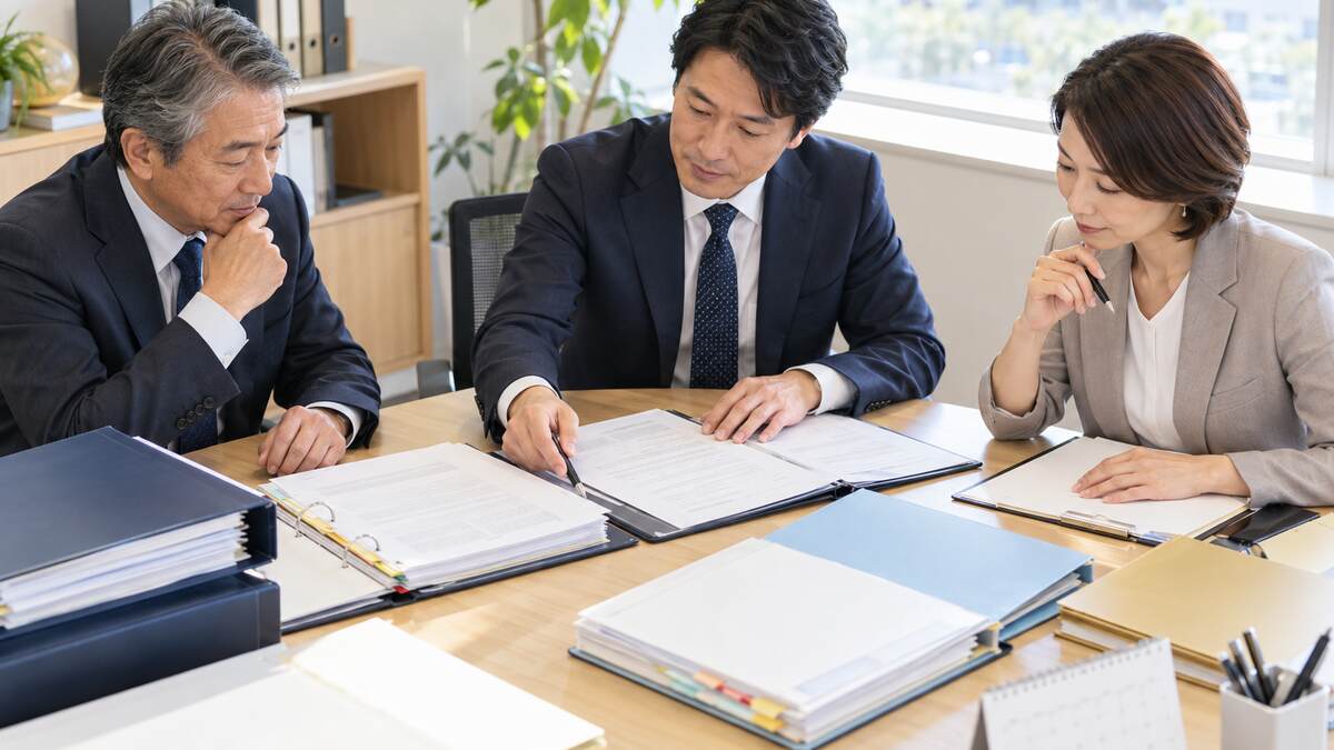 会社売却の契約・許認可・雇用資料を専門家と確認するオーナー社長